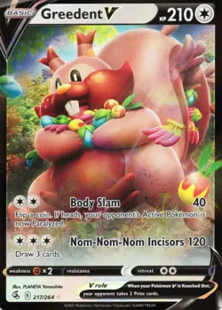Pokemon Greedent V 217/264 Fusion Strike Ultra Rare Holo NM - Image 1