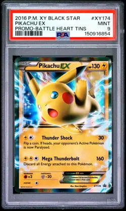 2016 POKEMON XY BLACK STAR PROMO BATTLE HEART TINS #XY174 PIKACHU EX PSA 9 - Image 1