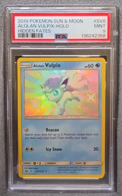 POKEMON CARD ALOLAN VULPIX HOLO RARE SV8 HIDDEN FATES #SV8 #8 GRADED PSA 9 MINT - Image 1