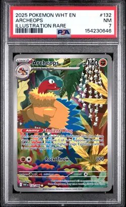 2025 POKEMON WHT EN-WHITE FLARE ILLUSTRATION RARE #132 ARCHEOPS PSA 7 - Image 1