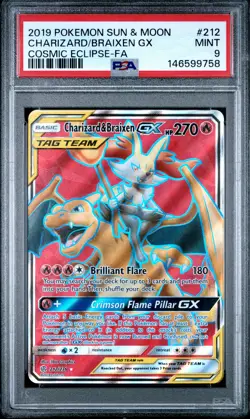 2019 POKEMON SUN & MOON COSMIC ECLIPSE FULL ART/CHARIZARD & BRAIXEN GX PSA 9 - Image 1
