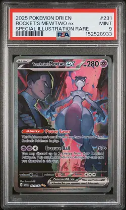 2025 POKEMON DRI EN-SPECIAL ILLUSTRATION RARE #231 TEAM ROCKET'S MEWTWO EX PSA 9 - Image 1