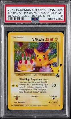 2021 POKEMON CELEBRATIONS CLASSIC COLLECTION #24 BIRTHDAY PIKACHU-HOLO PSA 10 - Image 1