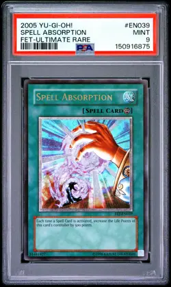 2005 YU-GI-OH! FET-FLAMING ETERNITY ULTIMATE RARE #EN039 SPELL ABSORPTION PSA 9 - Image 1