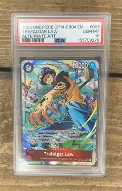 One Piece Trafalgar Law OP14-009 (Alt Art) The Azure Sea's Seven Foil PSA 10 - Image 1