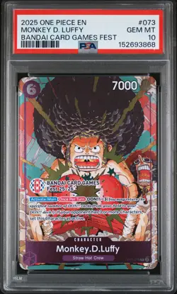 2025 ONE PIECE PROMOS BANDAI CARD GAMES FEST #073 MONKEY D. LUFFY PSA 10 - Image 1