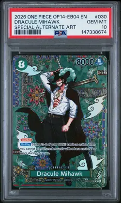 2026 ONE PIECE OP14-EB04-THE AZURE SEA'S SEVEN #030 DRACULE MIHAWK PSA 10 - Image 1