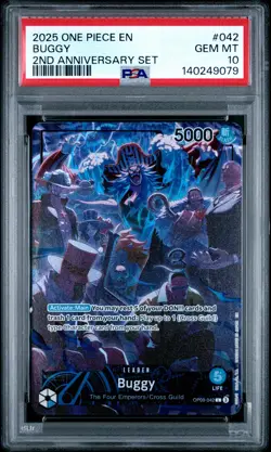 2025 ONE PIECE ENGLISH VERSION 2ND ANNIVERSARY SET #042 BUGGY PSA 10 - Image 1