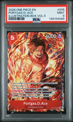 2026 ONE PIECE PROMOS ILLUSTRATION BOX VOL.5 #005 PORTGAS D. ACE PSA 9 - Image 1