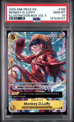 2025 ONE PIECE PROMOS #109 MONKEY D. LUFFY ILLUSTRATION BOX VOL.3 PSA 10 - Image 1