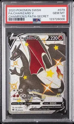 2020 POKEMON SWORD & SHIELD CHAMPION'S PATH SECRET FULL ART/CHARIZARD V PSA 10 - Image 1