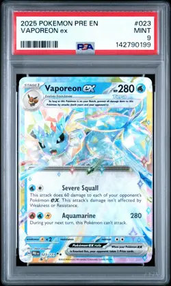 2025 POKEMON PRE EN-PRISMATIC EVOLUTIONS #023 VAPOREON EX PSA 9 - Image 1