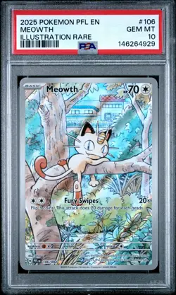 2025 POKEMON PFL EN-PHANTASMAL FLAMES ILLUSTRATION RARE #106 MEOWTH PSA 10 - Image 1