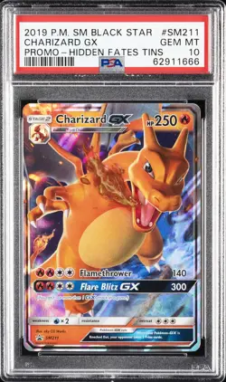 2019 POKEMON SM BLACK STAR PROMO HIDDEN FATES TINS #SM211 CHARIZARD GX PSA 10 - Image 1