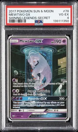 2017 POKEMON SUN & MOON SHINING LEGENDS SECRET #78 MEWTWO GX PSA 4 - Image 1