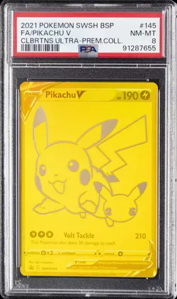 2021 POKEMON SWSH BLACK STAR PROMO #145 FULL ART/PIKACHU V PSA 8 - Image 1