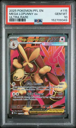 2025 POKEMON PFL EN-PHANTASMAL FLAMES ULTRA RARE #115 MEGA LOPUNNY EX PSA 10 - Image 1