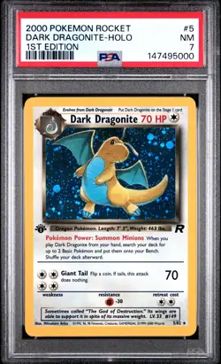 2000 POKEMON ROCKET 1ST EDITION #5 DARK DRAGONITE-HOLO PSA 7 - Image 1