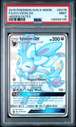 2019 POKEMON SUN & MOON HIDDEN FATES #SV76 FULL ART/SYLVEON GX PSA 9 - Image 1