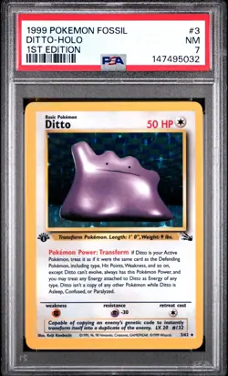 1999 POKEMON FOSSIL 1ST EDITION #3 DITTO-HOLO PSA 7 - Image 1
