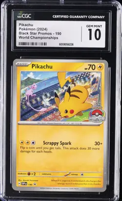 2024 POKEMON BLACK STAR PROMOS - WORLD CHAMPIONSHIPS PIKACHU CGC 10 GEM MINT - Image 1