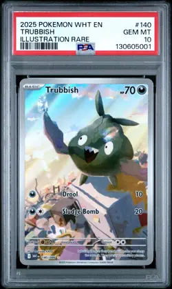 2025 POKEMON WHT EN-WHITE FLARE ILLUSTRATION RARE #140 TRUBBISH PSA 10 - Image 1