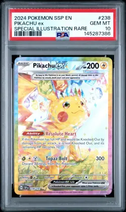 2024 POKEMON SSP EN-SURGING SPARKS SPECIAL ILLUSTRATION RARE PIKACHU EX PSA 10 - Image 1