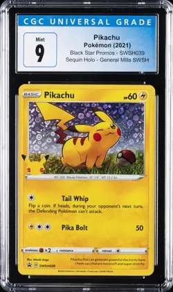 2021 POKEMON BLACK STAR PROMOS SEQUIN HOLO - GENERAL MILLS SWSH PIKACHU CGC 9 - Image 1