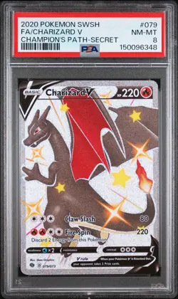 2020 POKEMON SWORD & SHIELD CHAMPION'S PATH SECRET FULL ART/CHARIZARD V PSA 8 - Image 1