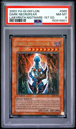 2003 YU-GI-OH! LON-LABYRINTH OF NIGHTMARE 1ST EDITION #065 DARK NECROFEAR PSA 8 - Image 1