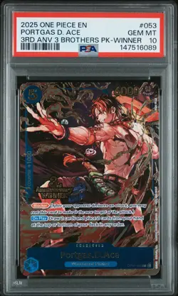 6089 Portgas D. Ace 2025 One Piece 3rd Tournament 3 Brothers #053 Promos PSA 10 - Image 1