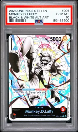 #4 2025 One Piece ST21 EN Black & White Alt Art #001 Monkey D Luffy PSA 10 - Image 1