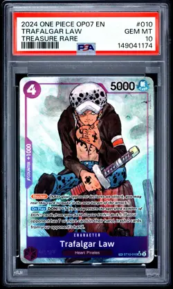 2024 ONE PIECE OP07-500 YEARS IN THE FUTURE TREASURE RARE TRAFALGAR LAW PSA 10 - Image 1