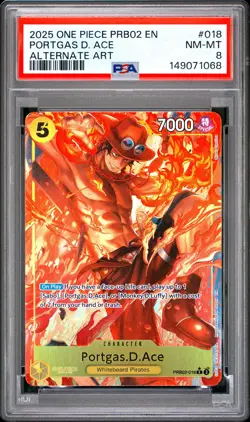 2025 ONE PIECE PRB02-PREMIUM BOOSTER ALTERNATE ART #018 PORTGAS D. ACE PSA 8 - Image 1