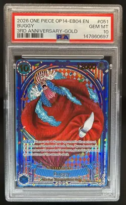 2026 One Piece Buggy 3rd Anniversary Gold Rare #OP09-051 PSA 10 GEM MINT - Image 1