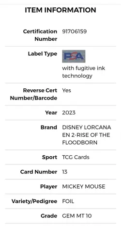 2023 MICKEY MOUSE - Friendly Face - Disney Lorcana ROFB EN 2 #13 PSA 10 GEM MINT - Image 5