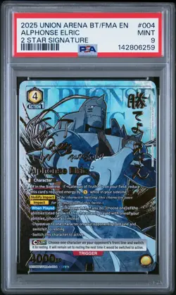 Union Arena TCG Alphonse Elric 2 Star Signature Alt Art Holo PSA 9 Mint FMA - Image 1