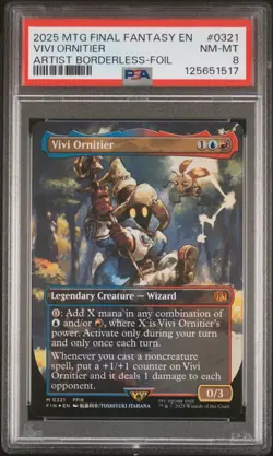 2025 MTG FINAL FANTASY ARTIST BORDERLESS-FOIL #0321 VIVI ORNITIER PSA 8 - Image 1