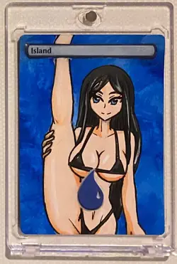 ISLAND- BASIC LAND (ANIME GIRL) MTG NARSET Hand Painted Altered Extended Art - Image 1