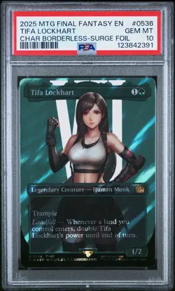2025 MTG FINAL FANTASY CHARACTER BORDERLESS-SURGE FOIL TIFA LOCKHART PSA 10 - Image 1