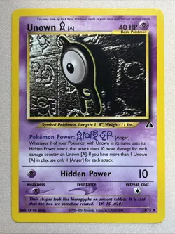 Pokemon Card - Unown [A] - Unlimited - Rare (33/75) WOTC Neo Discovery *LP* - Image 1