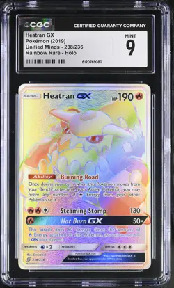 CGC 9 Heatran GX 238/236 Rainbow Rare Unified Minds Pokemon Card - Image 1