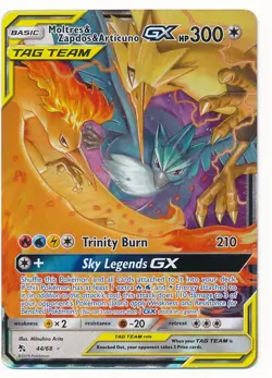 2019 POKEMON SUN & MOON HIDDEN FATES #44 MOLTES & ZAPDOS & ARTICUNO GX MINT C - Image 1