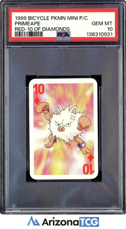 Pokemon 1999 Primeape Red-10 Diamonds Bicycle Pokemon Mini Playing Cards PSA 10 - Image 1