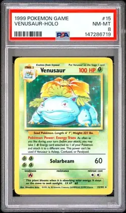 Pokemon 1999 Base Set Unlimited Venusaur Holo Rare PSA 8 Nm-Mt - Image 1