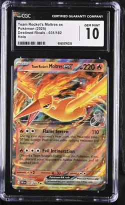 CGC 10 Team Rocket's Moltres ex 031/182 Holo Destined Rivals Pokemon Card - Image 1