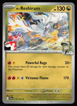 Pokemon N's Reshiram - 116/159 Prize Pack Series 8 Non-Holo Pack Fresh - NM - Image 1