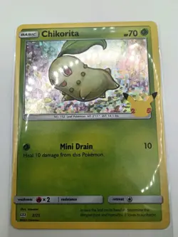 Chikorita 2/25 25th Anniversary McDonald's Holo Promo Card Pokemon 2021- MP- - Image 1