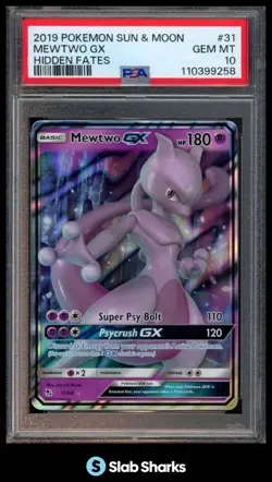 2019 POKEMON SUN & MOON HIDDEN FATES #31/68 MEWTWO GX RARE HOLO PSA 10 - Image 1