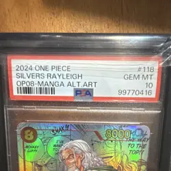Bandai One Piece CCG Foil SEC Silvers Rayleigh Two Legends OP08-118 Manga PSA 10 - Image 2